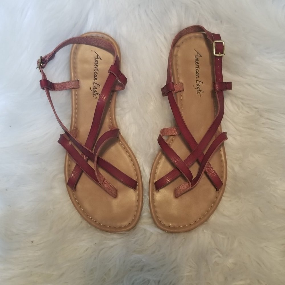 American Eagle Red Strappy Thong Sandal Size 9